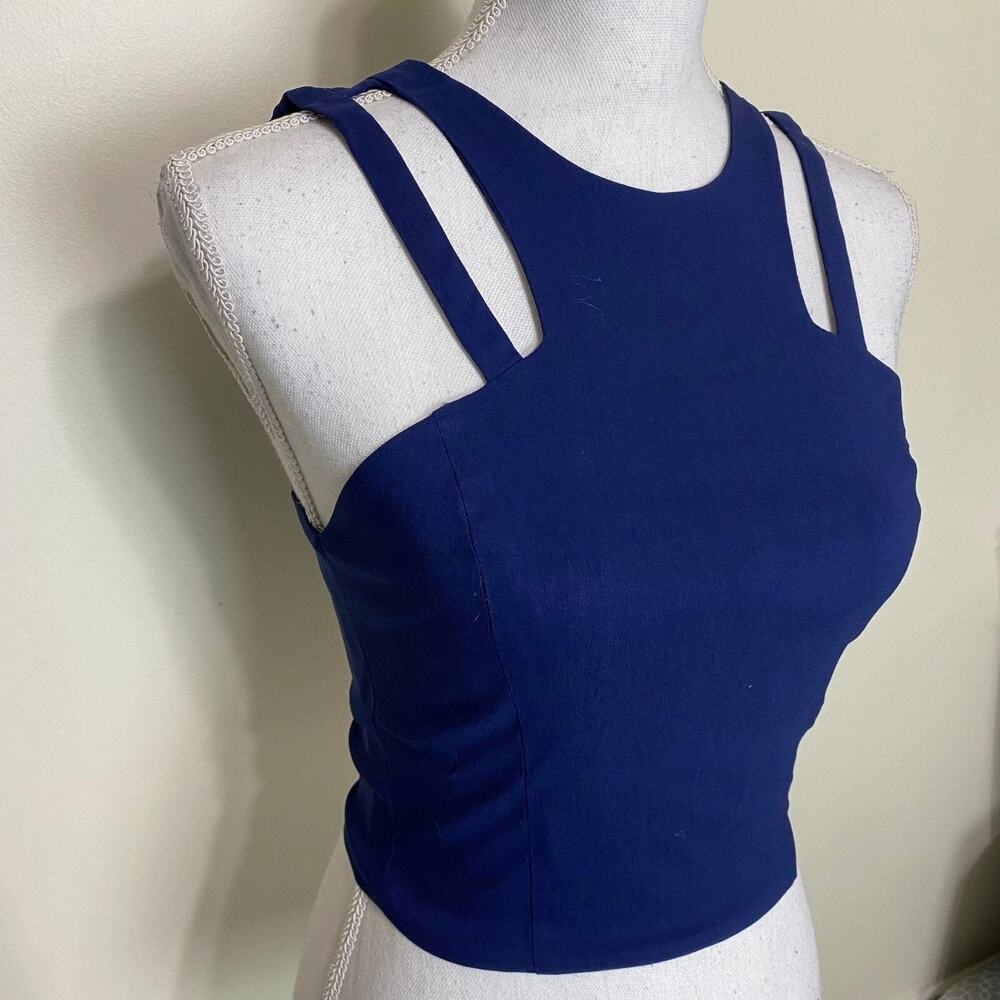 Jealous Tomato Women's Crop Halter Top Cut Out Racerback Royal Blue , Medium